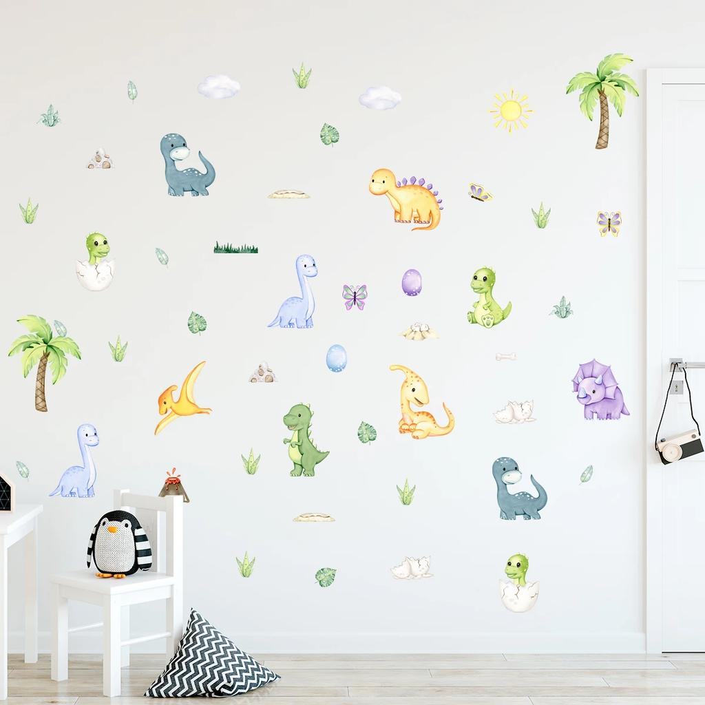 Cartoon Cute Dinosaur Wall Stickers Decoration for Bedroom Boy Wall Art Kids Room Design Home Decore Living Room Wallpaper DIY