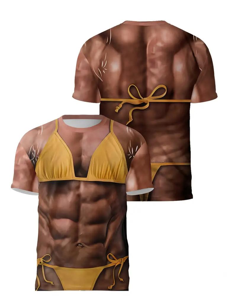 Lustiges Muskelkörper 3D-gedrucktes T-Shirt Sommer Herren Designer Kleidung Hässliches Brusthaar Rundhals Kurzarm Tops