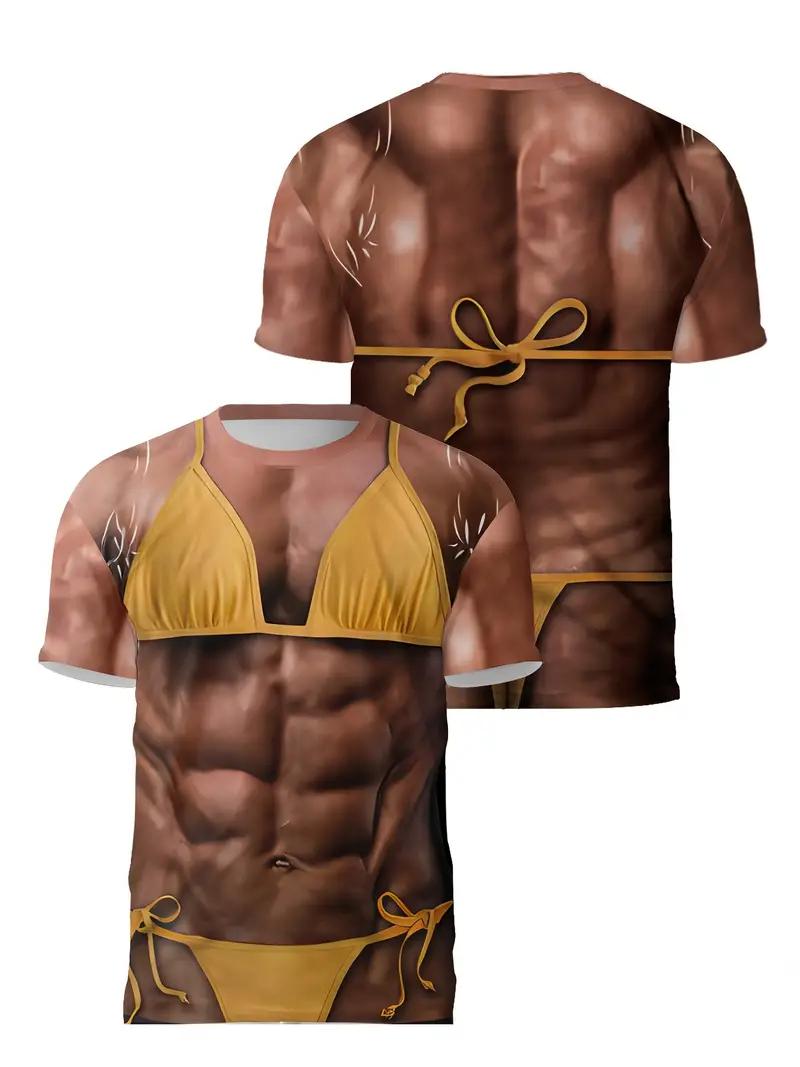 

Fun Muscle Body 3D Printed T-shirt Summer Male Designer Clothing Ugly Chest Hair Round Neck Short Sleeved Tops XXS
