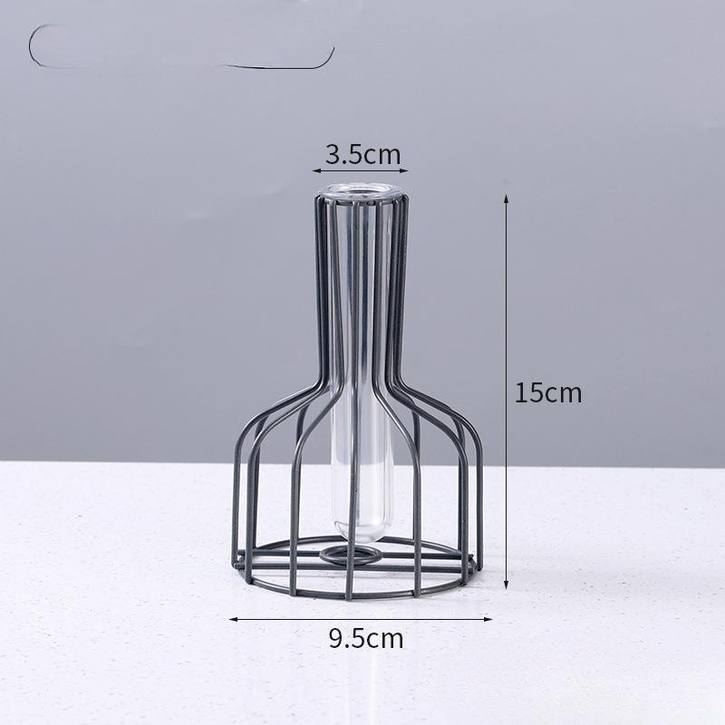 Small Wine Bottle Hollow Iron Vase Decoration Home Living Room Transparent Fake Flower Simulation Flower Dried Flower Container