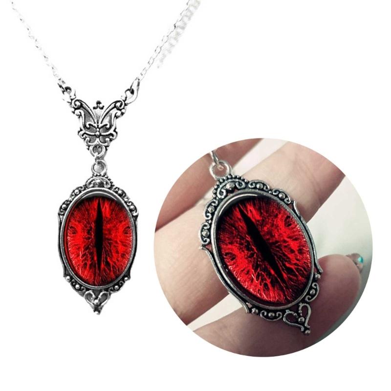 Vintage Goth Red Cat Eye Pendant Necklace Crystal Clavicle Chain Dragon Eyes Necklace For Women Friend Fashion Jewelry