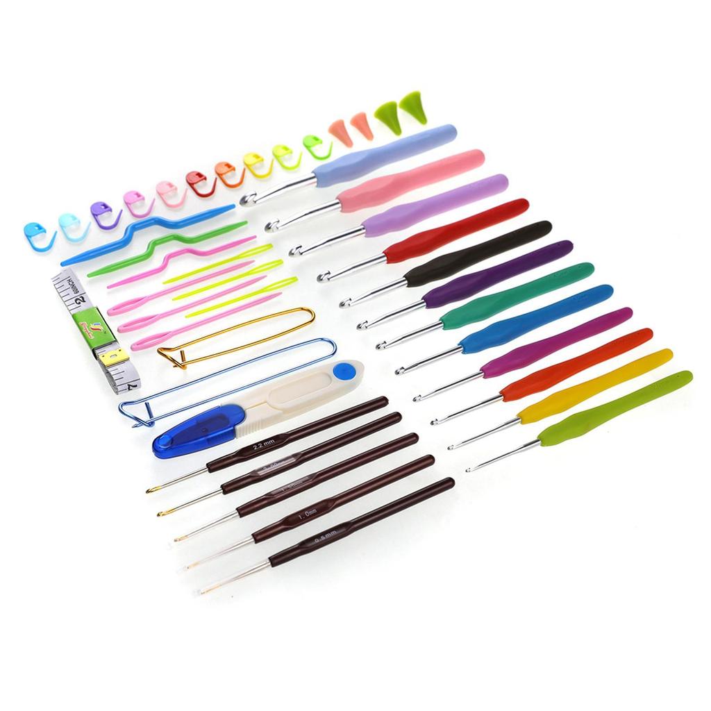 Aluminum Alloy Crochet Hooks Set, Ergonomic grip Handles Yarn Knitting Kit with Case for Arthritic