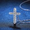 S925 Sterling Silver Moissanite Cross Necklace for Women - Elegant Full Diamond Pendant in Simple Fashion Design.