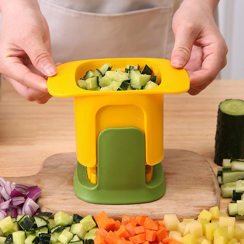 2 v 1 sekáček na zeleninu, kostkovací kráječ, nástroj na krájení, ruční tlak, brambory, mrkev, cibule, kostkovací kráječ, sekáček na chipsy, krájecí box, gadgety
