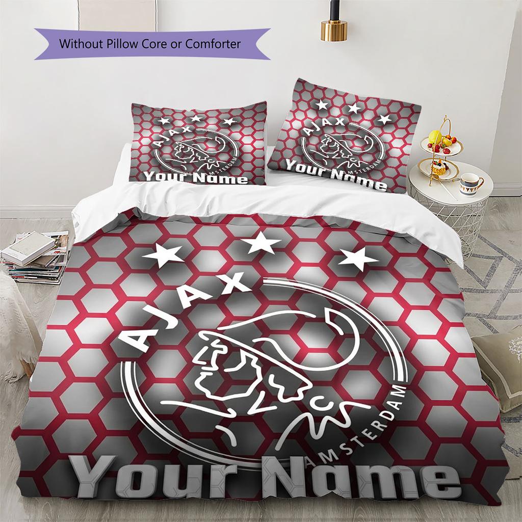 AFC Ajax Custom Name Pattern Bedding,Quilt Set Quilt Cover Pillowcase Home Birthday Gift(1 * Duvet Cover + 2 * Pillowcase, Without Core)