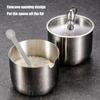 Stainless Steel Sugar Containers Gold/Silver 304 Stainless Steel Sugar Bowl Clear Lid Spoon Kitchen Condiment Pot