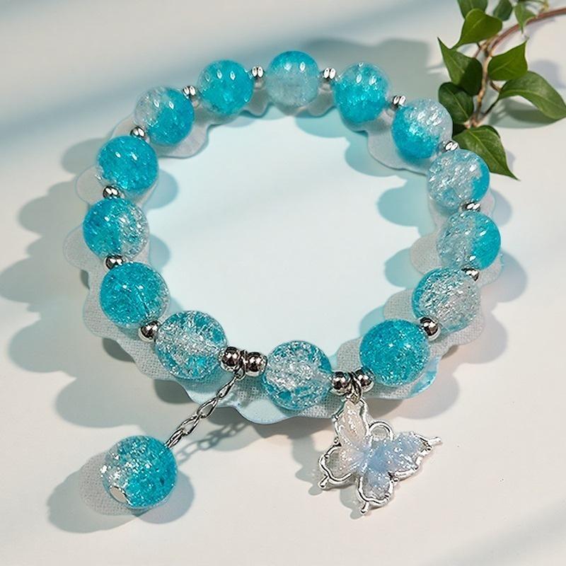 Elegant Year of the Horse Butterfly Flower Bracelet - 10mm Beaded High-End Jewelry Gift