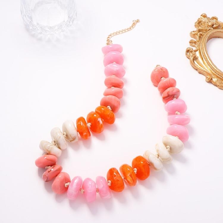 Resin Bead Strand Necklace With Color-Block Detail, Extender Chain Fit and Statement Styling for Daily Outfit Pairing