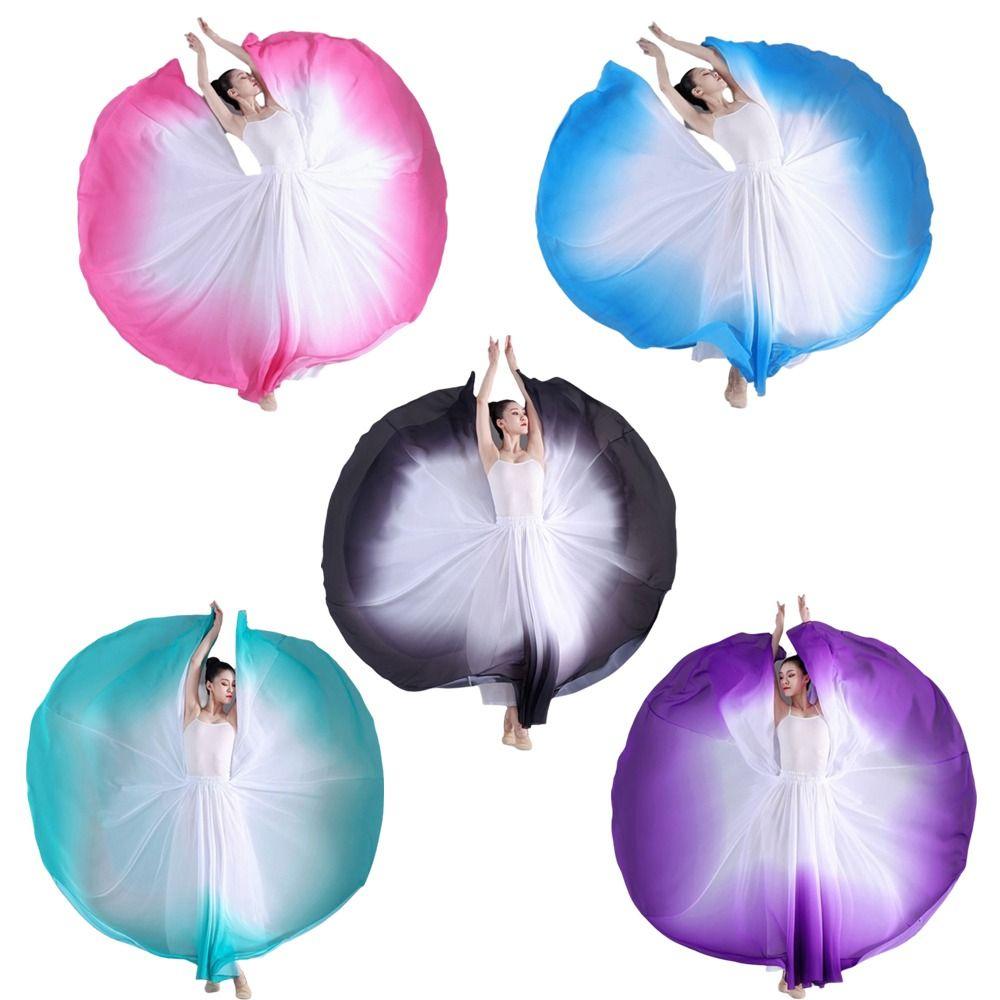 Gradient Color Dance Training Skirt 720 Degree Big Swing Classical Dance Skirt Wrap Style Flowing Chiffon