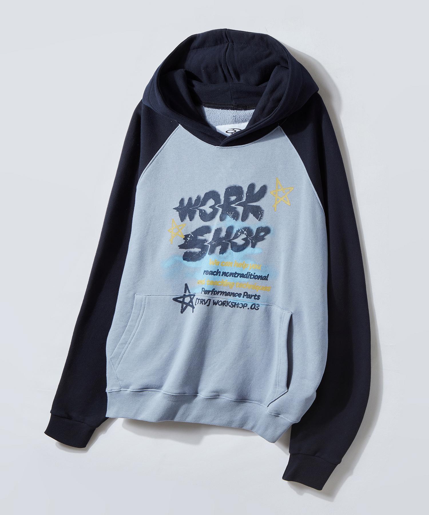 Travel Mist Workshop Combination Raglan Hoodie Blue Blue/Small
