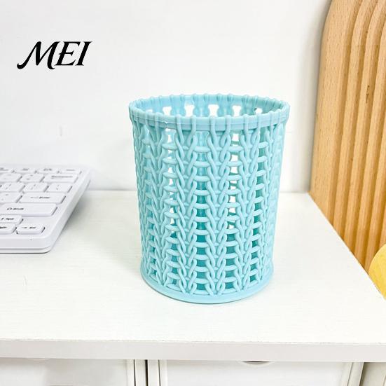 Pen Holder Imitation Rattan Holder, Round Hollow Desk Organizer, Large Capacity Pencil And Gadget Cup for Pens Pencils Makeup Brushes, Nordic