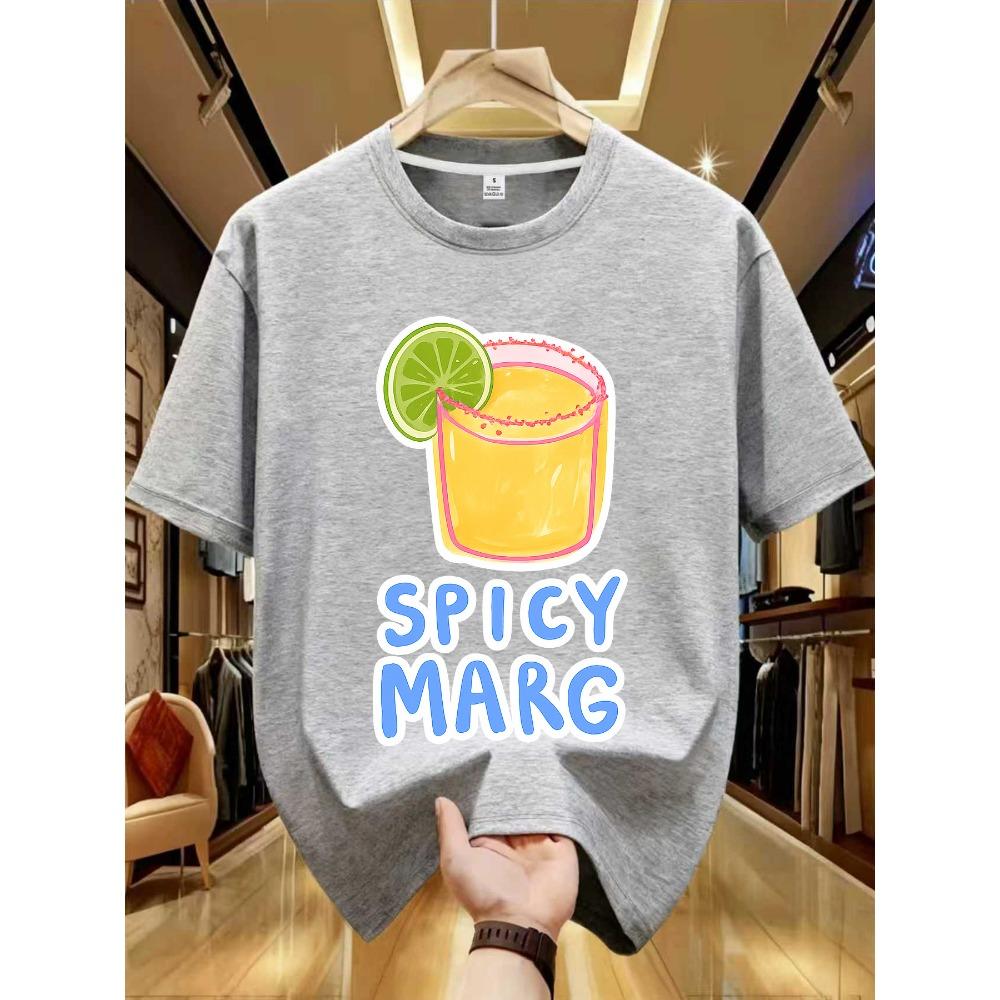 Man Women's Vintage Spicy Margarita Graphic T-Shirt Retro Cocktail Print Short Sleeve Round Neck
