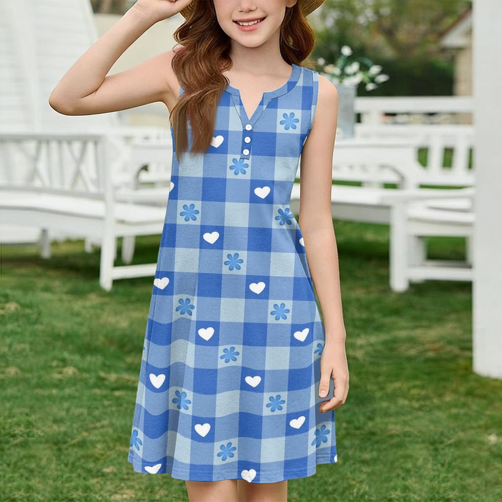 Girl Summer Dress Color & Print Sleeveless Dress With Pocket Casual Dress Sleeveless Party Dress