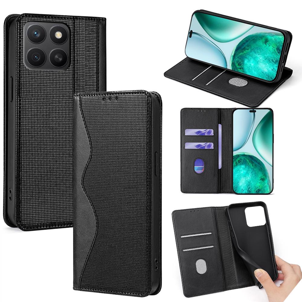 

For Honor X8c 4G Case Wave Shape RFID Blocking PU Leather Wallet Stand Phone Cover Black