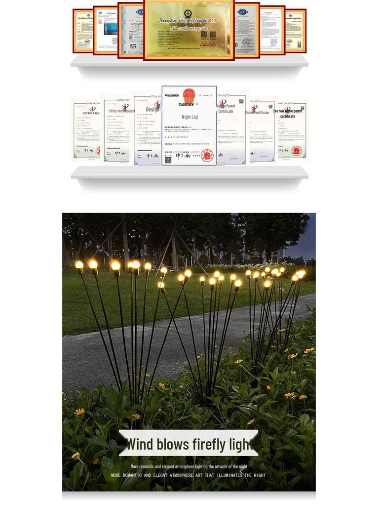 LED Wind-Powered Firefly Lights, 6 or 8 Heads, Outdoor Landscape Decoration for Parks and Streets