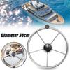 13.5inches Silver Stainless Steel Boat Steering Wheel 25 Degree Marine Yacht With Knob Convenient Easy To Install Marine Hardware