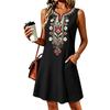 Damen ärmelloses lässiges besticktes Kleid lockere Passform A-Linie Sommerkleid mit Taschen leichter bequemer Stoff