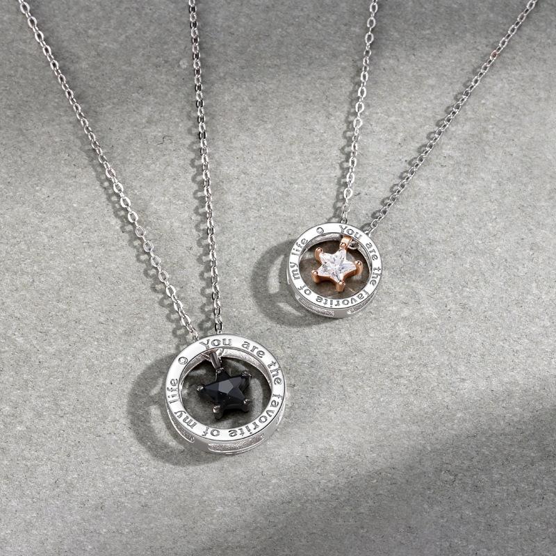 Star Couple Necklace Korean Version Creative Circle Pendant with Diamonds Pentagram Niche Collarbone Chain Ins Wind
