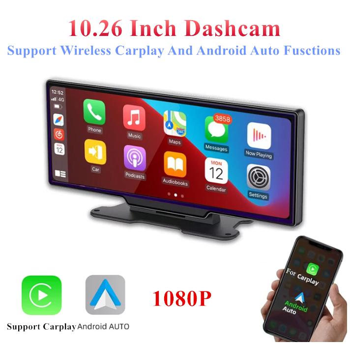 10.26" Wireless CarPlay Android Auto Car DVR 1080P