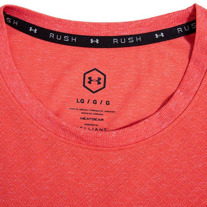 Under Armour RUSH T Shirts Men's Orange Crew Neck Moderate Straight Fit 1361132-628