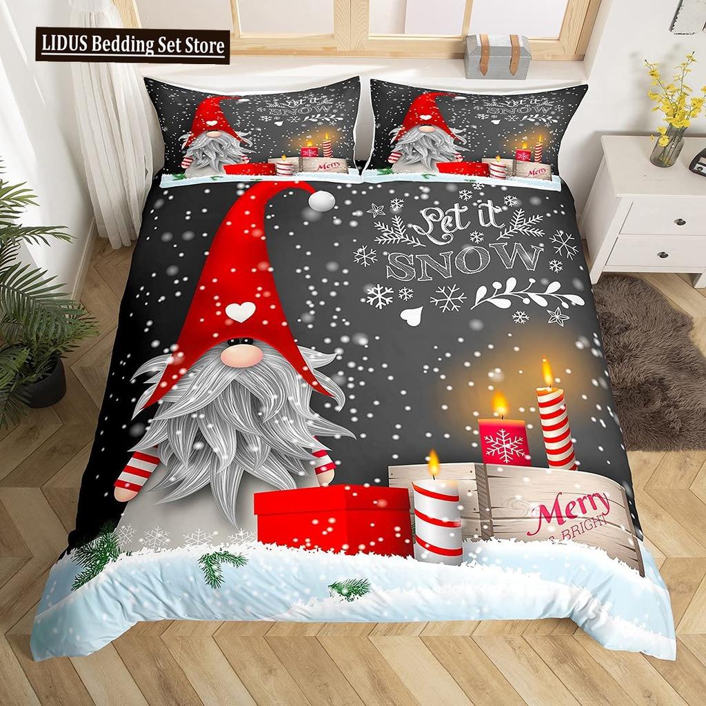 Christmas Gnomes Duvet Cover Set Santa Claus Xmas Comforter Cover Merry Christmas Bedding Sets Winter Snow Holiday Quilt Cover