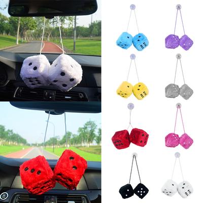 Noktalı 7.5 cm Peluş Dolması Zar çifti, Araba İç Süsleme Dikiz Aynası Asılı Dekorasyon Için Küp Zar Kolye