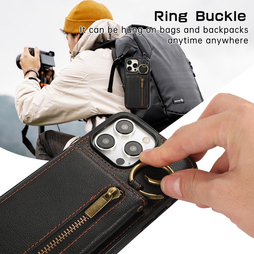 Ring Zipper Wallet Multi Card Flip Leather Case for iPhone 15 14 13 12 11 Pro Max XS MAX XR for Samsung S24 S23 S22 S21 S20 Ultra Plus A14 A13 A53 A54
