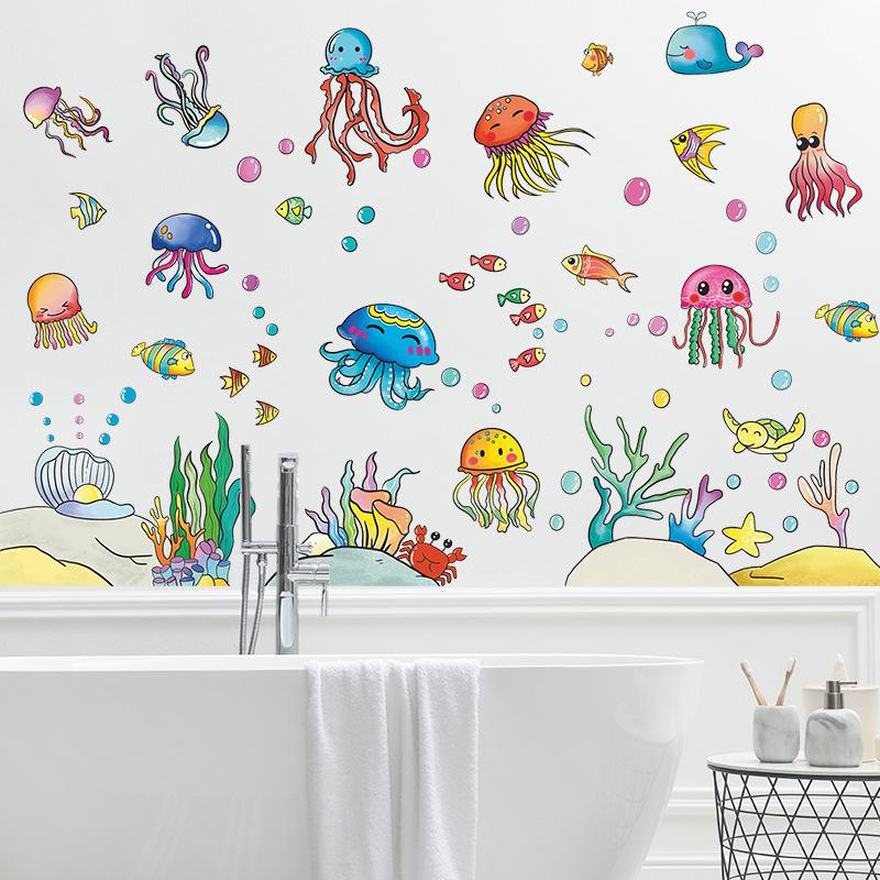 Cartoon Jellyfish Paradise Wall Sticker Self-Adhesive Removable for Kids Room Bathroom Home Decor