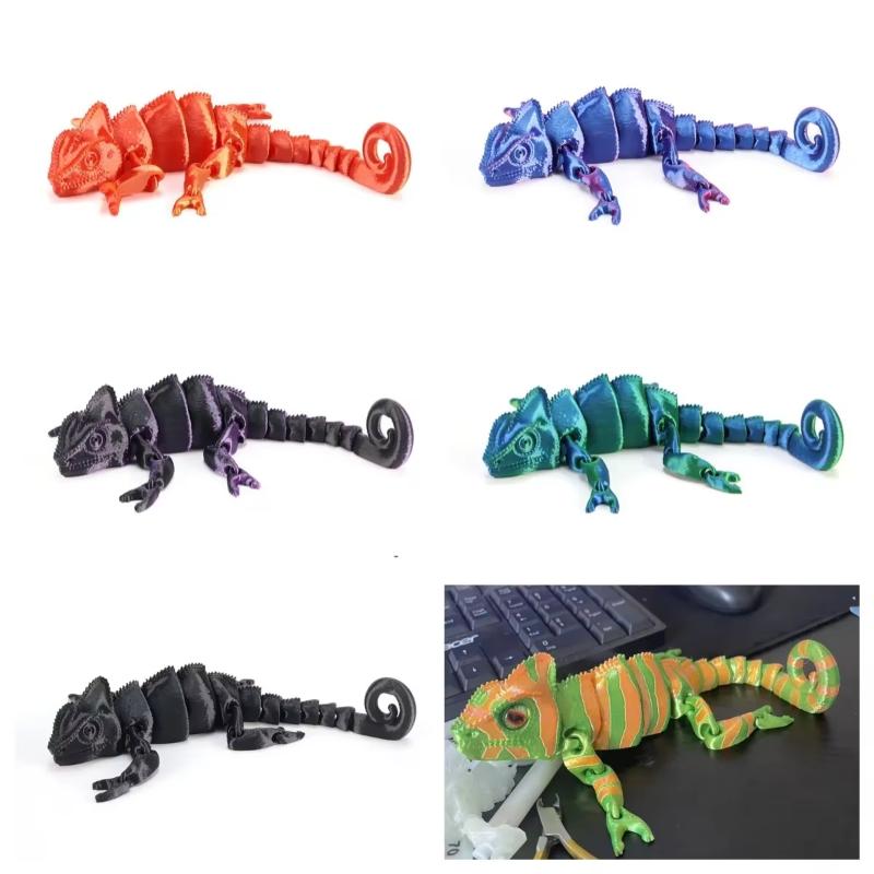 דמויות דרקון זיקית מודפסות בתלת מימד, מפרקים מרובים, תנועה, סימולציה, לאביזרי בית, מתנה לילדים, קישוט לחדר