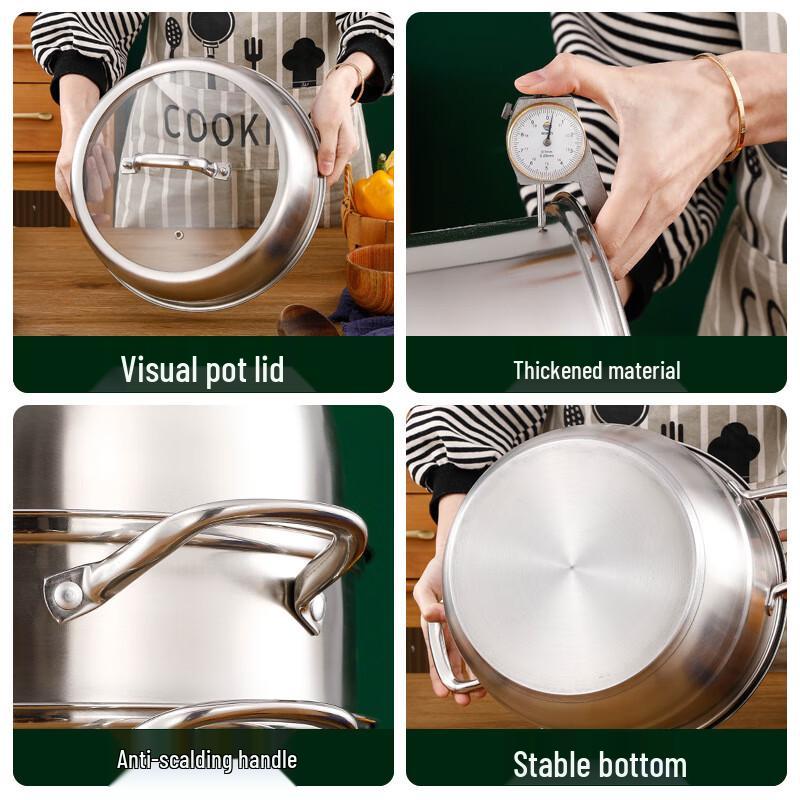 ZISIZ 30cm 3-Layer 304 Stainless Steel Steamer Pot Set