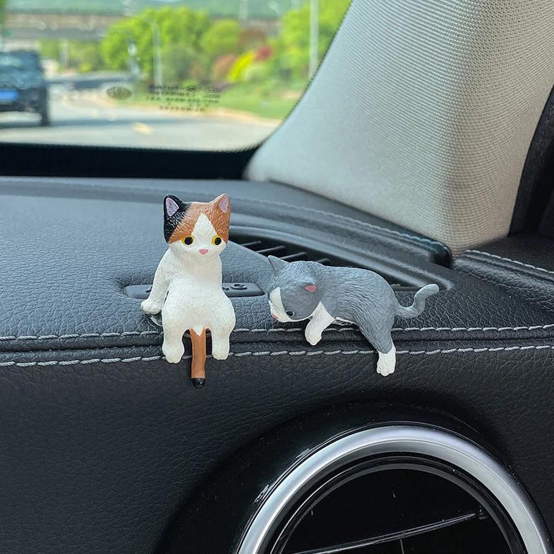 4pcs Cute Cat Car Center Console Decoration Funny Kitten Action Figure Auto Dashboard Rearview Mirror Decoration Car Accessories