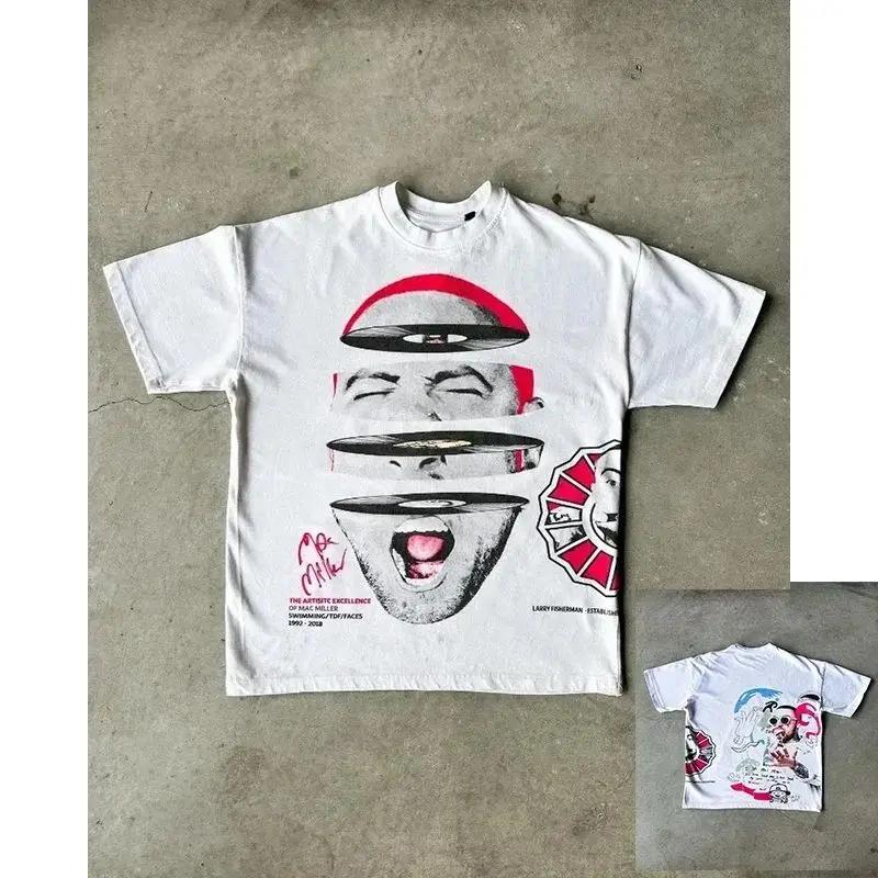 Summer Men's T-shirt American Street Hip Hop Y2K Retro Oversized Portrait Printed Short Sleeve Goth Harajuku Casual Loose Tees