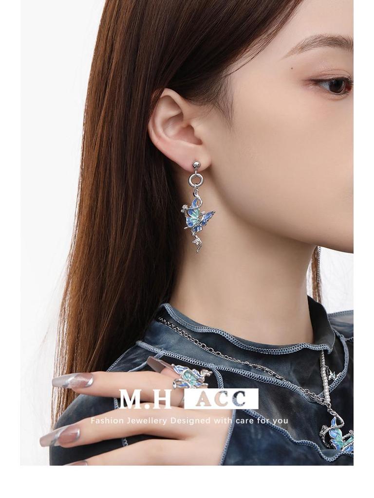 925 Silver Butterfly & Snake Korean Style Versatile Dangle Earrings - Fashion Luxury for Women