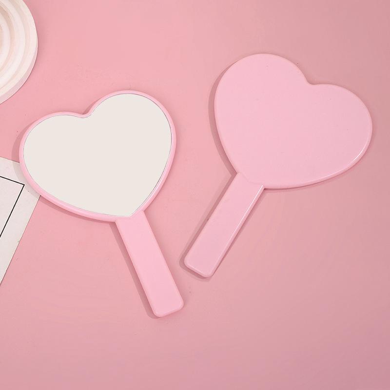 Heart-Shaped Handheld Makeup Mirror with Cute Handle - Customizable Gift for Girls