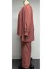 Middle Eastern Plus Size Women's Beaded Loose Two-Piece Set: Pink Stand Collar Top & Wide-Leg Pants