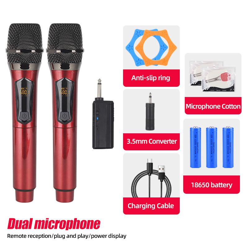 Rechargeable Wireless Microphone with Battery Display for Home KTV and Stage Live Streaming, Model One-to-Two Handheld.
