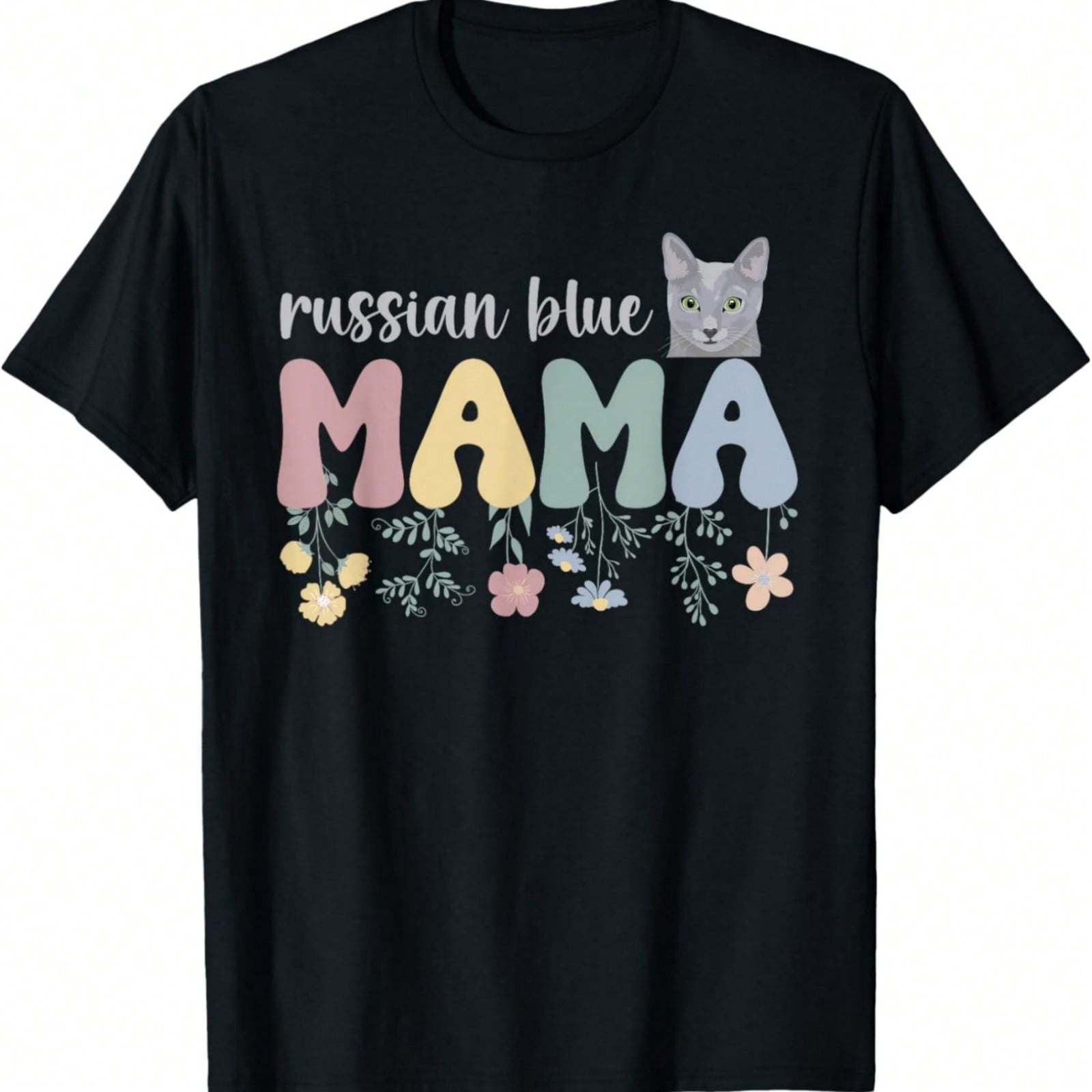 Russian Blue Cat Flower T-Shirt S разноцветный