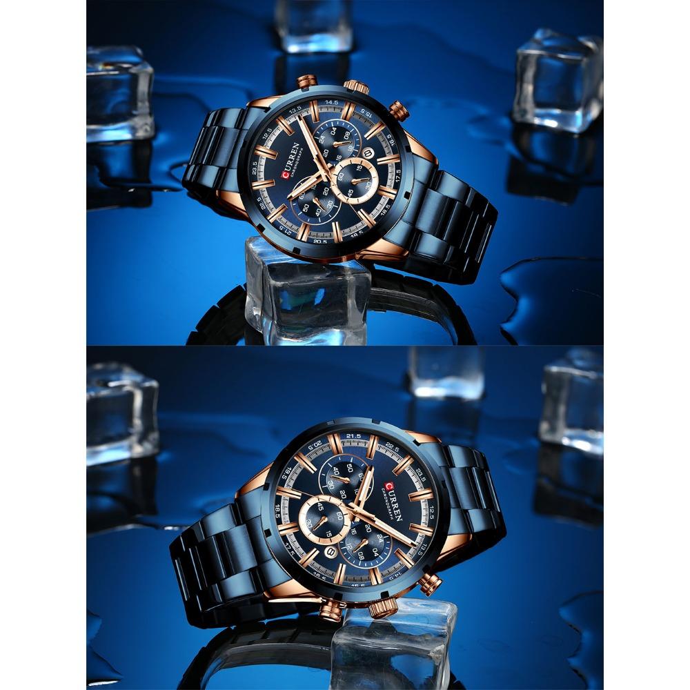 Curren Herrenuhr Blaues Zifferblatt Edelstahlarmband Datum Herren Business Herrenuhren Wasserdicht Luxus Herren Armbanduhren für Herren