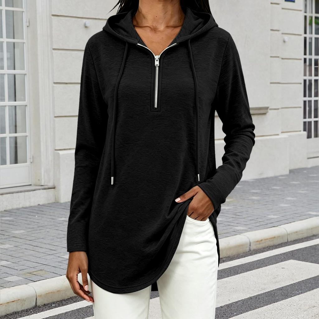 Women's Color Hooded Long Sleeve Pullover Casual Sweatshirt for Everyday Wear