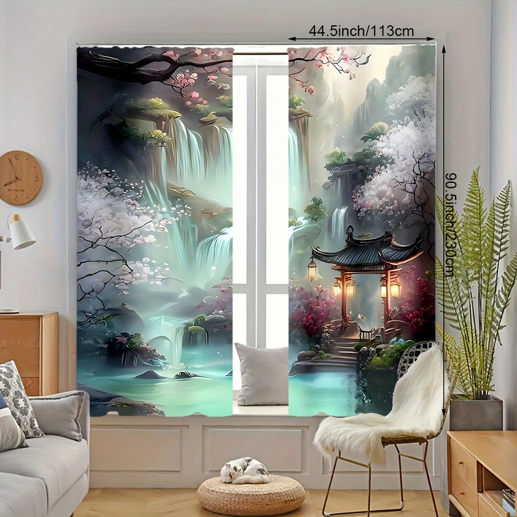 2PCS HD Oriental Scenery Curtains Polyester Rod Pocket for Bedroom Living Room Office Home Decor