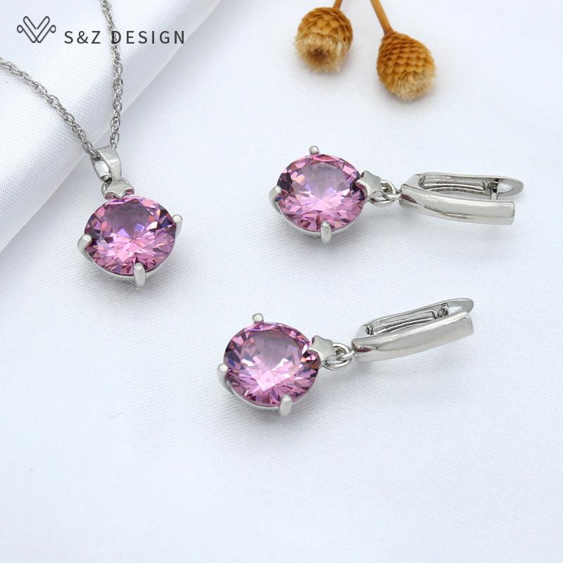 

Модные элегантные серьги цвета розового золота, большие круглые серьги с цирконием, комплекты ювелирных изделий для женщин, свадебная вечеринка, модное ожерелье с подвеской