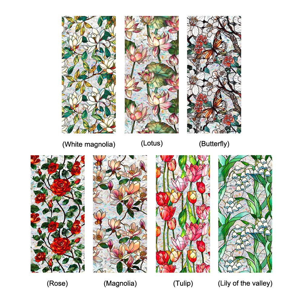 Blumen Buntglas Fensterfolie Abnehmbare Statische Haftung Aufkleber Buntglas Abziehbilder Dekorative Fensteraufkleber Heimdekor