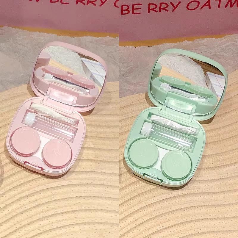 Compact Minimalist Contact Lens Case with Mirror - Leak-proof Storage for Colored Lenses, Ideal for Students