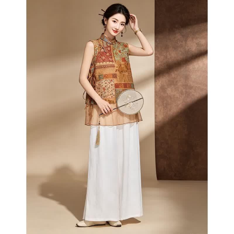 Women's Zen Retro Jacquard Vest & Wide-Leg Pants Set