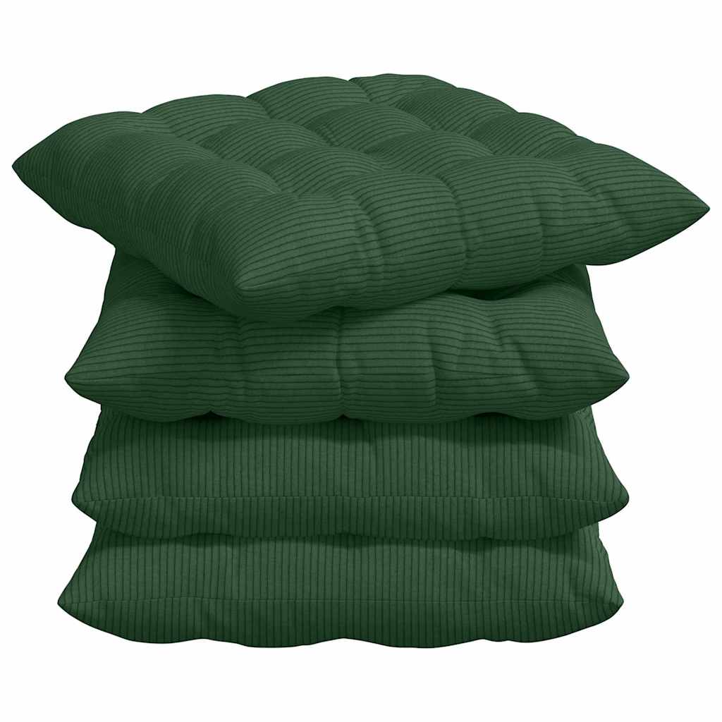 Seat Cushion Set 4 Pcs Dark Green 40 X 40 X 6 Cm Cord Fabric