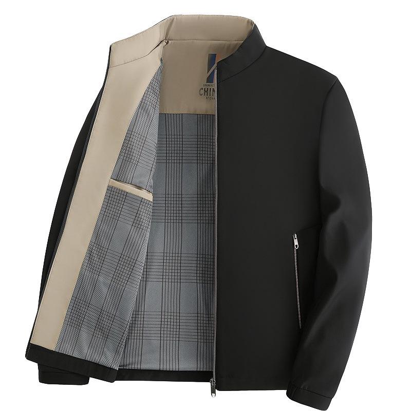 

Black Gold Fleece-Lined Mid-Aged Men s Stand-Up Collar Jacket for Autumn/Winter L (110-120 jin)