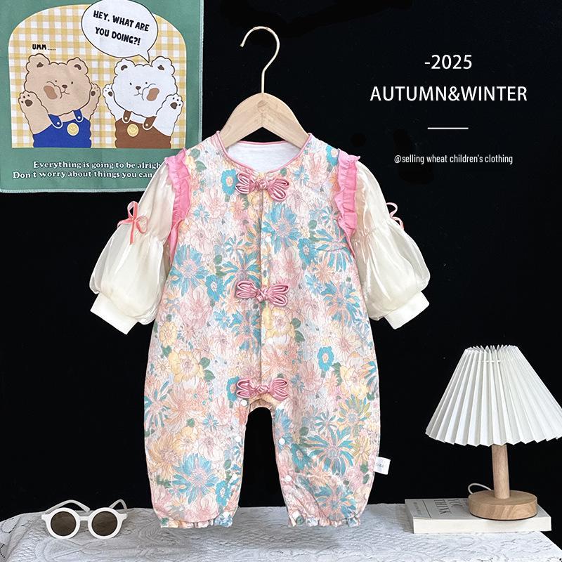

Newborn & One-Year Birthday Tang Suit Romper - Spring/Autumn Baby Outfit 66 cm