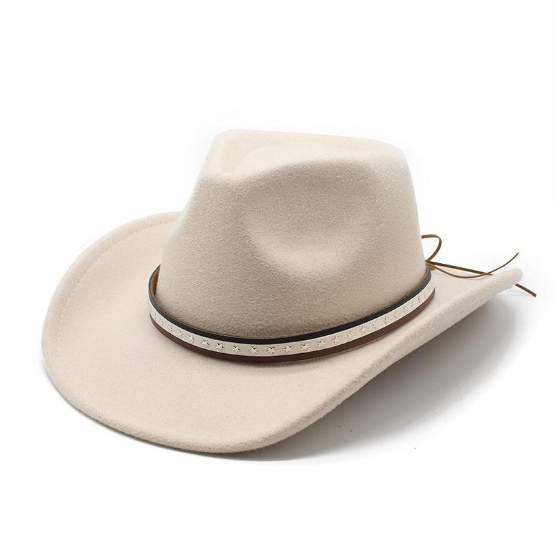 Vintage British Belt Woolen Hat Trendy Men'S And Women'S Western Cowboy Hat Big Edge Sunshade Top Hat