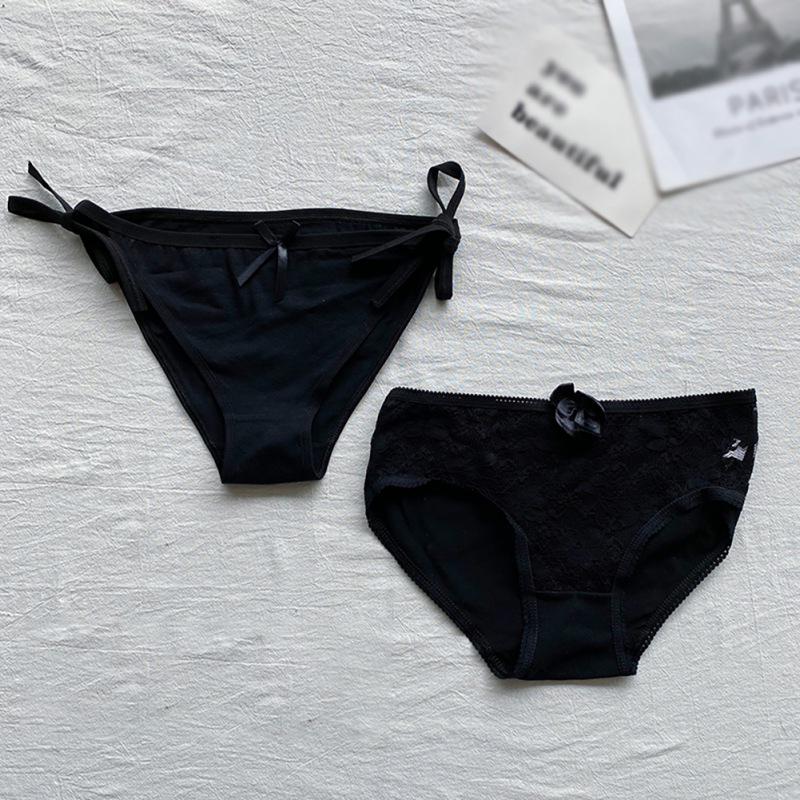 Sexy Solid Color Lace Nylon Briefs Fashion Comfortable Mid Waist Seamless 4 Pieces Panties For Women
