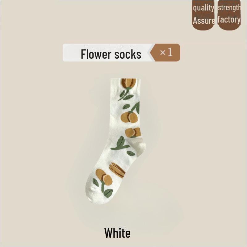 

Весенние и осенние цветочные носки средней длины для женщин - универсальные, милые, длинные носки в японском стиле белый